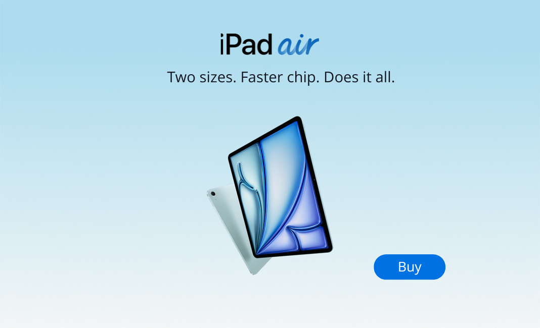 Thin and lightweight iPad Air with powerful M2 chip and Apple Pencil compatibility, offered by iStore Mauritius.